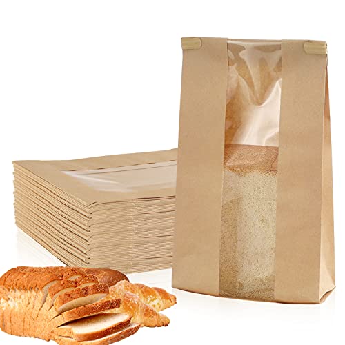 Papiertüten Braun Butterbrottüten 50Stk Braune Papiertüten mit Fenster Tüten Papier Kraftpapier Tüten Brötchentüten Brottüten Papier Geschenktüten für Kekse Toast Sandwich Süßigkeiten (12x9x30cm) von YICH