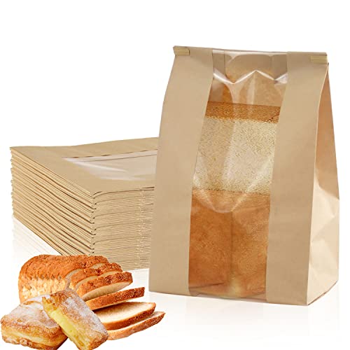 Papiertüten Braun Butterbrottüten 50Stk Braune Papiertüten mit Fenster Tüten Papier Kraftpapier Tüten Brötchentüten Brottüten Papier Geschenktüten für Kekse Toast Sandwich Süßigkeiten (16x11x33cm) von YICH