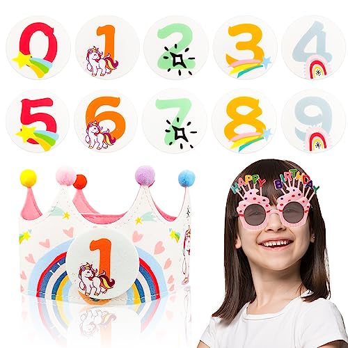 YICH Geburtstagskrone Kinder Happy Birthday Partyhüte Stoff Kinderkrone mit Auswechselbaren Zahlen von 0-9 Unisex für Geburtstagsparty Ankleiden von YICH