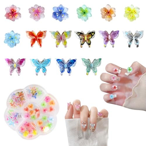 YICH Nail Charms Nägel Charms 50pcs 3D Flowers + 50pcs 3D Schmetterling, Summer Nägel Deko Set Schmetterling/Flowers Nail Art Nailart YICH Nail Charms Nägel Charms 50pcs 3D Flowers + 50pcs 3D Schmetterling, Summer Nägel Deko Set Schmetterling/Flowers Nail Art Nailart von YICH