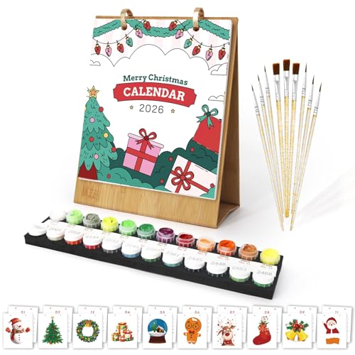 Tischkalender 2026, Malen Nach Zahlen Blume Kalender, Flip Stand Up Kalender Planer, Desktop Monatskalender, mit Acrylfarben und Pinseln für Zuhause Schule oder Büro(7.1in x 8.8in) von YICHEN