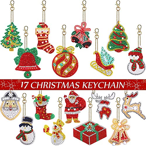 YICHEN 17 Stücke 5D DIY Diamant Malerei Schlüsselanhänger Weihnachten Schlüsselring DIY Diamant Malerei Schlüsselbund 5D Full Drill Diamond Painting Keychain Tasche Anhänger Geschenk von YICHEN