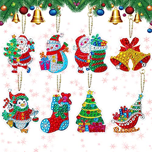 YICHEN 8 Stücke Weihnachten Diamant Malerei Schlüsselanhänger 5D DIY Diamond Painting Keychain Weihnachtsbaum Schlüsselring Weihnachtsmann Schlüsselbund für Tasche Geldbörse Anhänger Geschenk von YICHEN