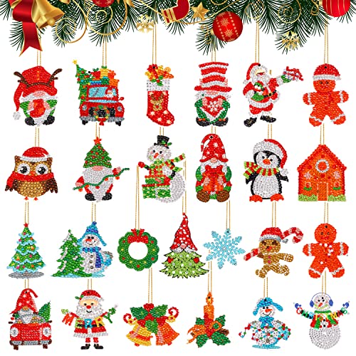 YICHEN DIY Weihnachtsbaumanhänger, 25 Stück Weihnachtsbaum Anhänger Diamond Painting Weihnachts Anhänger, Weihnachten Diamant Malerei Schlüsselbund Weihnachtsbaumschmuck Set, Christbaumschmuck von YICHEN