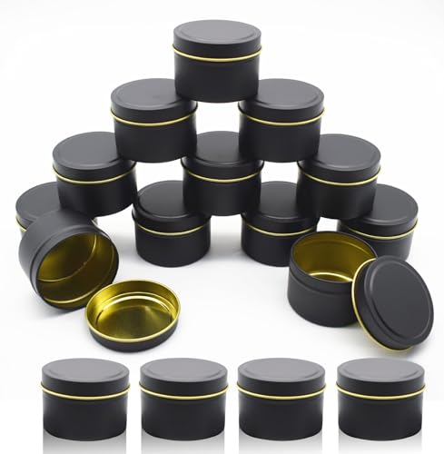 YIDM Kerzenherstellung Zubehör DIY Kerzendose Schwarz: 16 Stück Metall Kerzenbehälter 2.2oz, Wiederverwendbare Kerzengläser mit Deckel für Kerzenherstellung, Schmuck, Kosmetik (5x5x4cm, Schwarz) von YIDM