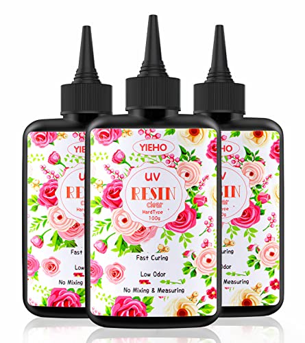 YIEHO UV Harz klar 300g, UV Resin hart, Verbessertes kristallklares Transparent Epoxidharz vorgemischt für Schmuck Herstellung DIY Handwerk von YIEHO