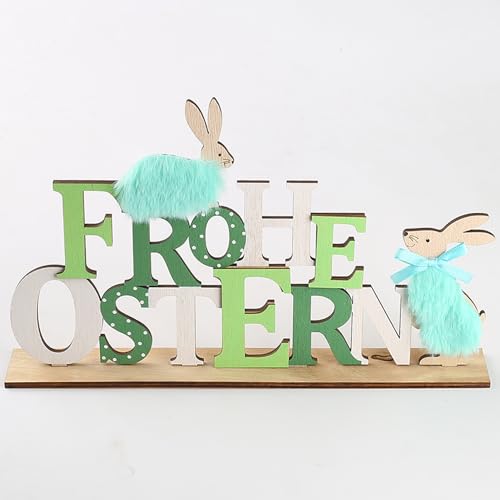 YIEUR 1 Stück Ostern Schriftzug Holz groß Aufsteller mit Osterhasen Figuren, 30cm Ostern Hase Filz Schriftzug Deko, Osterdeko Hasen Osterhasen Holz Hinstellen für Draußen Tischdeko Garten Deko (grün) von YIEUR