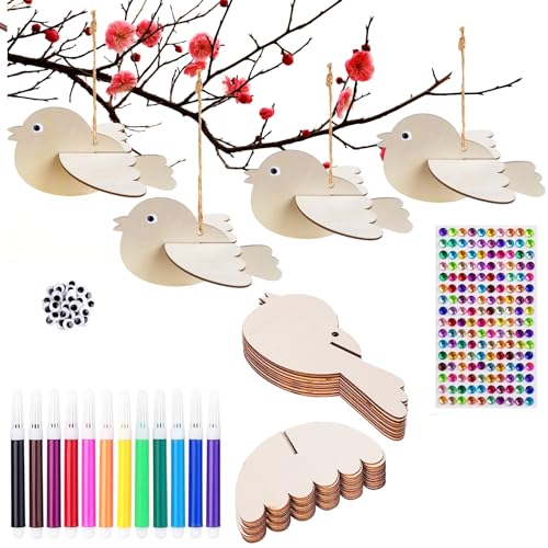 YIEUR 10 Stück 3D Vögel Holz Bastelset zum bemalen, 15cm Vögel Holzbastelsets für Kinder, Ostern Windspiel Vögel Deko Holz Kreativsets Geschenke Spielzeug für Frühling Garten Kinder(einzel-Vögel) YIEUR 10 Stück 3D Vögel Holz Bastelset zum bemalen, 15cm Vögel Holzbastelsets für Kinder, Ostern Windspiel Vögel Deko Holz Kreativsets Geschenke Spielzeug für Frühling Garten Kinder(einzel-Vögel) von YIEUR