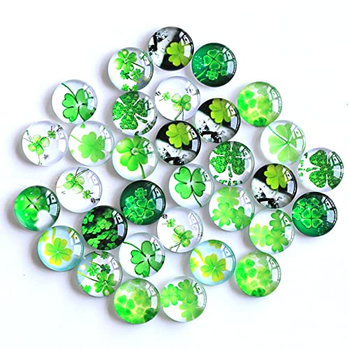YIEUR 100 Stück Glas Cabochons Kleeblatt Glückssteine, 12mm Schmunzelsteine Glassteine mix, Glücksbringer Glücksklee Glascabochons Glückskäfer Glücksbringer Aufkleber Streudeko für DIY Schmuck(100) von YIEUR