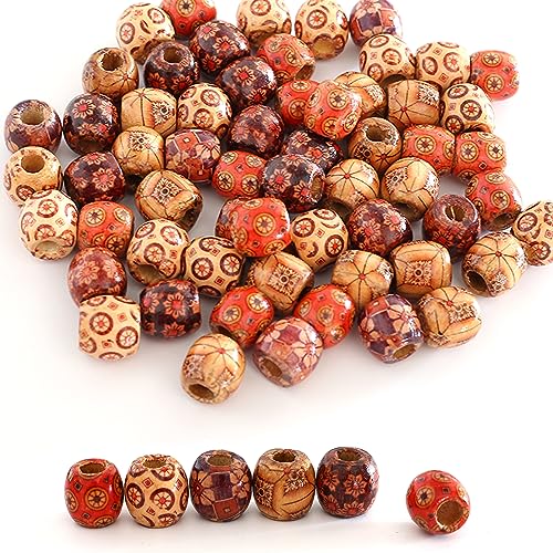 YIEUR 120 Stück Holzperlen runde, 150g Gemalt Holz Perlen bedruckt, Lose Holzkugeln mit großem Loch zum auffädeln, bunte Schmuck Perlen Bastelperlen für DIY Schmuck Handwerk(A) von YIEUR