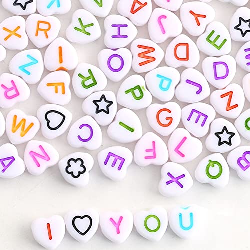 YIEUR 1200 Stück Buchstabenperlen weiß zum Auffädeln mit Herz Perlen, Herzform Buchstaben Perlen weiß A-Z Alpha Perlen zum Auffädeln für Armbänder Halsketten DIY Herstellung(bunte) von YIEUR