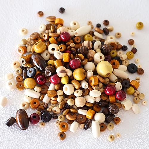 YIEUR Holzperlen mix Set, 200g Natur Holz Perlen bedruckt, Lose Holzkugeln mit Loch zum auffädeln, bunte Schmuck Perlen mit Loch Bastelperlen für DIY& Schmuck Handwerk(B-mix) von YIEUR