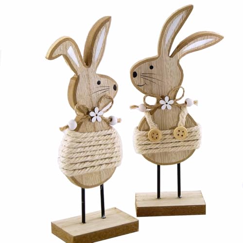 YIEUR 2 Stück Osterhasen Holz Figuren Aufsteller Ostern Hase Deko, 17cm Osterdeko Hasen Osterhasen Holz zum Hinstellen für Draußen Tischdeko Garten Deko (schwarz) von YIEUR