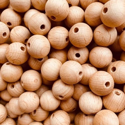 YIEUR 200 Stück Natur Holzperlen zum auffädeln, 10mmHolzkugel Buchenholz, Runde Holz Perlen Natur Holzkugeln mit Loch zum basteln für DIY Schmuckherstellung(10mm) von YIEUR