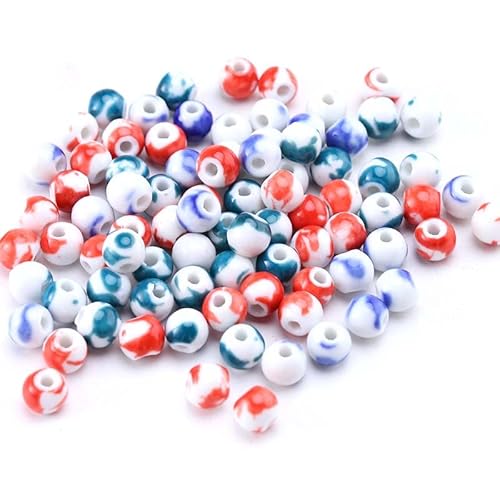 YIEUR 100 Stück Keramik Perlen, 8mm bunte lose Keramikperlen mit Loch spacer zwischen Perlen für Schmuckherstellung (bunte-6mm) von YIEUR