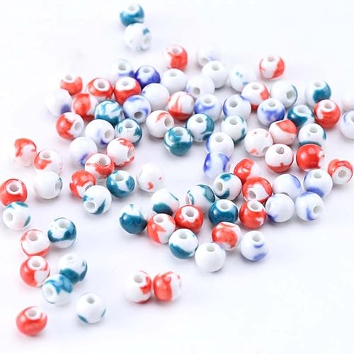 YIEUR 100 Stück Keramik Perlen, 8mm bunte lose Keramikperlen mit Loch spacer zwischen Perlen für Schmuckherstellung (bunte-8mm) von YIEUR