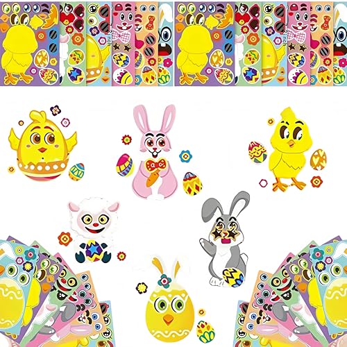 YIEUR 24 Blätter Ostersticker Osterhase Aufkleber，6 Style Osteraufkleber Oster Sticker Hase Küken Schaf Ostereier Osterdeko für Kinder Scrapbooking Geschenk(Eier) von YIEUR