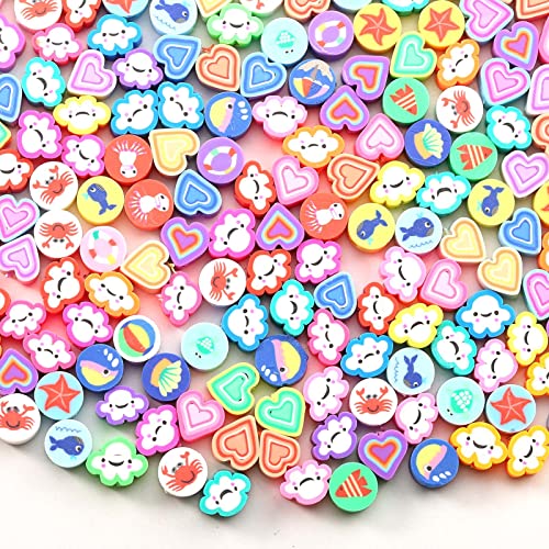 YIEUR 300 Stück Polymer Clay Perlen Meer Himmel, lose Weiche Keramik Bunte Ton Perlen mit loch, Herzchen Heishi beads Zum Auffädeln für DIY Handwerk Herstellung (See) von YIEUR