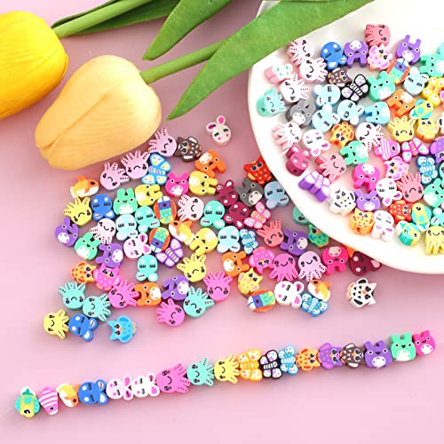 YIEUR 300 Stück Tier Polymer Clay Perlen, 9mm lose Weiche Keramik Bunte Ton Perlen mit loch, Animals Heishi beads Zum Auffädeln für DIY Handwerk Herstellung (Tier) von YIEUR