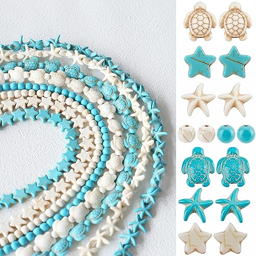 YIEUR 320 Stücke turquoise Perlen Set, 14mm Blau-Weiß Schildkröten Perlen mit Loch Zwischenperlen, 8 Stränge bunte Ozean Edelstein Spacer Perlen für DIY Schmuckhestellung von YIEUR