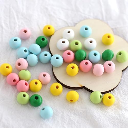 YIEUR 400 Stück runde Holz Perlen,12mm Lose bunte Holzkugeln mit Loch, bunte Bastelperlen holz mit loch für DIY Schmuck Handwerk (Bunt-12mm) von YIEUR