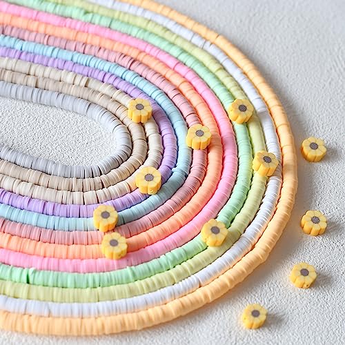 YIEUR 4320 Stück Perlen Heishi Bunte Set zum auffädeln, 6mm Flache Polymer Clay Perlen Mit Loch, 12 Stränge Weiche Keramik Spacerperlen für Armband, Halskette, Ohrringe DIY Schmuckherstellung(hell) von YIEUR