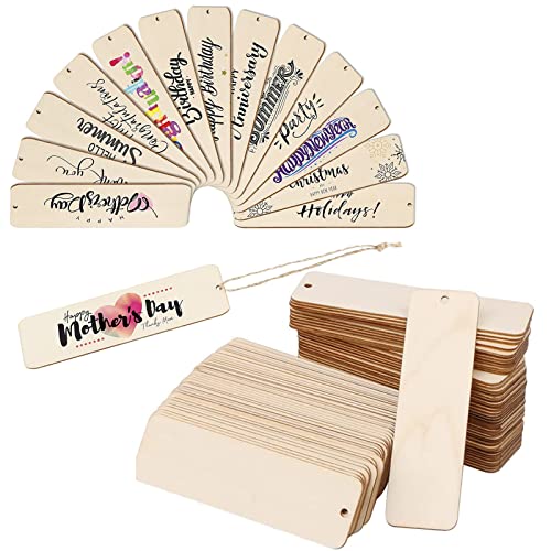 YIEUR 48 Stück Natur Holz Anhänger, 3.5x12cm Holzplatten zum Basteln, Unbehandelte Scheiben Mit Loch, Verzierungen für DIY Handwerk, Laser Gravur, Schnitzen, Malen (12cm) von YIEUR