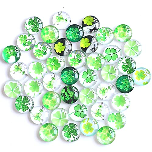 YIEUR 50 Stück Glas Cabochons Kleeblatt Glückssteine, 12mm Schmunzelsteine Glassteine mix, Glücksbringer Glücksklee Glascabochons Glückskäfer Glücksbringer Aufkleber Streudeko für DIY Schmuck(50) von YIEUR