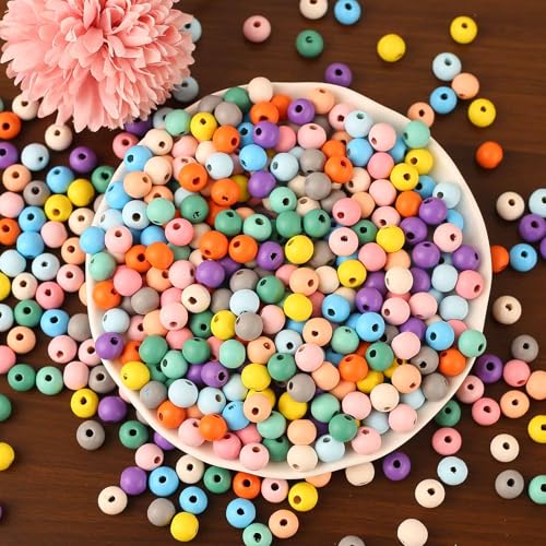 YIEUR 500 Stück Holzperlen bunte runde,10mm Lose bunte Holzkugeln mit Loch, 12 Farben Holz Perlen mix Bastelperlen mit 2,5mm loch für Armband Halskette Schmuck Handwerk (10mm) von YIEUR