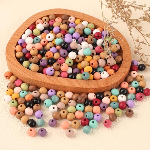 YIEUR 500 Stück Holzperlen bunte runde,10mm Lose bunte Holzkugeln mit Loch, 15 Farben Holz Perlen mix Bastelperlen mit 2,5mm loch für Armband Halskette Schmuck Handwerk (10mm) von YIEUR