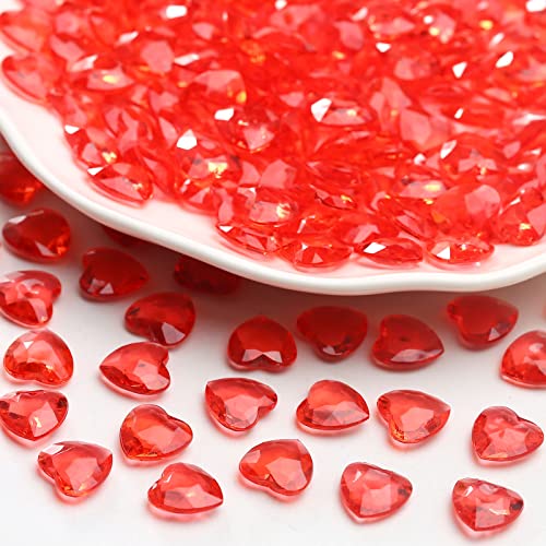 YIEUR 600 Stück rot Herzen Diamant Konfetti Deko, 12mm glitzer Dekosteine herzen Acryl, Streudeko Kristalle Konfetti Diamanten Plastik Hochzeit Tischdekoration Geschenk Taufe von Partyloon(rot-12) von YIEUR