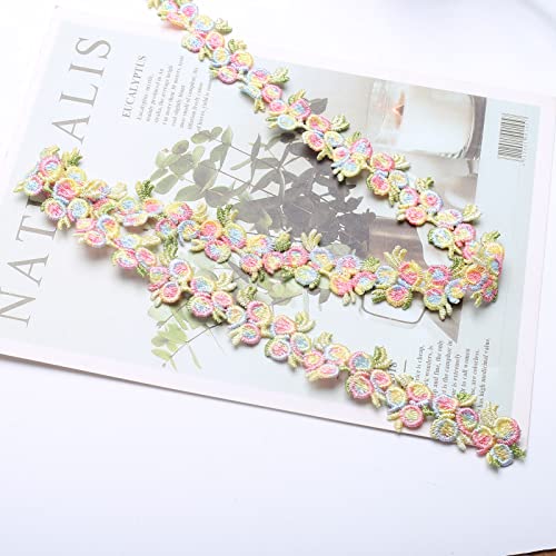 YIEUR 5 Yard Spitzenband Blumen bunte, 20mm Spitzenborte Blumen Dekoband Tischdeko Geschenkband Hochzeit, 1 Strang Zierband Stickerei Spitzenborte Blumenband für Handwerk Nähen Deko (3D-E) von YIEUR