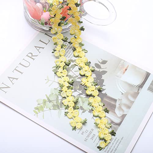 YIEUR 5 Yard Spitzenband Blumen gold, 20mm Spitzenborte Blumen Dekoband Tischdeko Geschenkband Hochzeit, 1 Strang Zierband Stickerei Spitzenborte Blumenband für Handwerk Nähen Deko (3D-C) von YIEUR