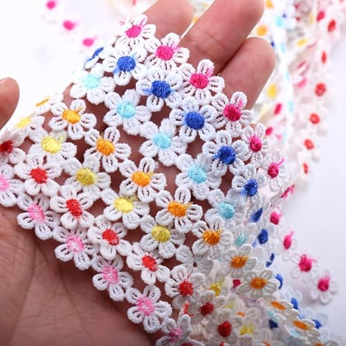 YIEUR 1 Meter Spitzenband Blumen bunte, 1 Strang bunte Spitzenbordüre Tischdeko Geschenkband, 15mm Vintage Zierband Stickerei Spitzenborte, Vintage Band für Handwerk Nähen Deko (bunte) von YIEUR