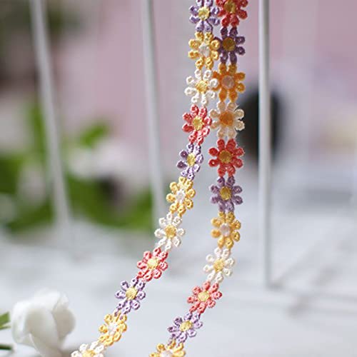 YIEUR 7.5 Yard Spitzenband Blumen bunte, 12mm Spitzenborte Blumen Dekoband Tischdeko Geschenkband Hochzeit, 1 Strang Zierband Stickerei Spitzenborte Blumenband für Handwerk Nähen Deko (Kamille-A) von YIEUR