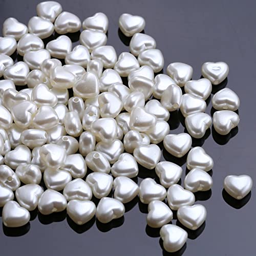 YIEUR 690 Stück Perlen Weiß Herz, 9mm Bastelperlen mit Loch zum Basteln, 150g Lose Kunst pearl Acryl Perlenhochzeit für Armbänder Hallskette Deko Handwerk Schmuckherstellung(Herz) von YIEUR