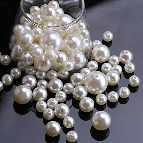YIEUR 99 Stück Perlen groß Weiß, 10/15/20/25mm gemischte Bastelperlen mit Loch zum Basteln, Lose Kunst pearl Acryl perlenhochzeit für Armbänder Hallskette Deko Handwerk Schmuckherstellung(beige) von YIEUR