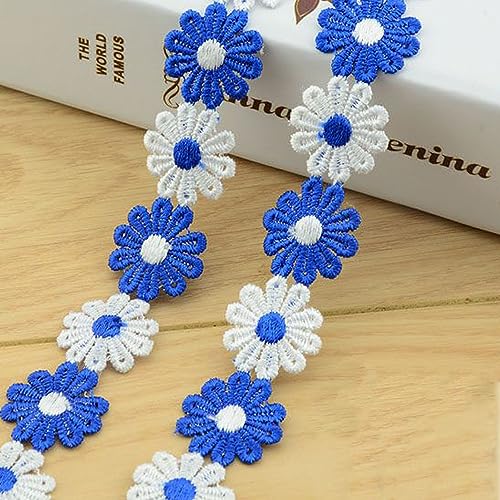 YIEUR 6.5 Meter Spitzenband Blumen bunte, 1 Strang blau Spitzenbordüre Tischdeko Geschenkband, 25mm Zierband Stickerei Spitzenborte, 7 Yard Vintage Band für Handwerk Nähen Deko (blau) von YIEUR