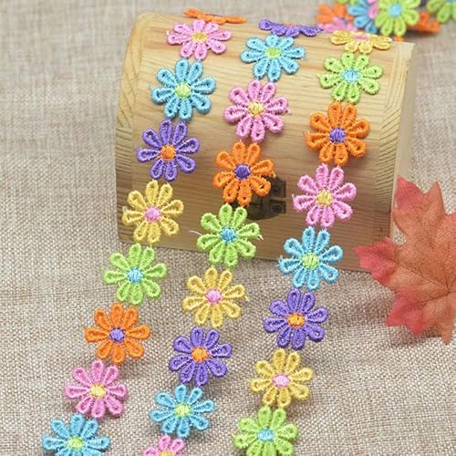 YIEUR 6.5 Meter Spitzenband Blumen bunte，1 Strang Spitzenbordüre Tischdeko Geschenkband, 25mm Zierband Stickerei Spitzenborte, 7 Yard Vintage Band für Handwerk Nähen Deko (bunte) von YIEUR