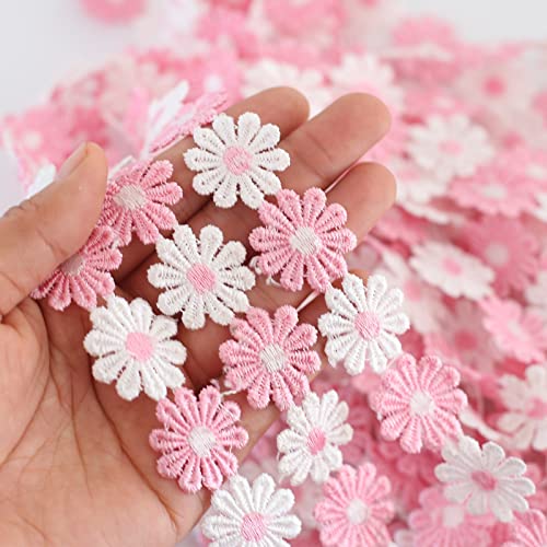 YIEUR 6.5 Meter Spitzenband Blumen bunte, 1 Strang rosa Spitzenbordüre Tischdeko Geschenkband, 25mm Zierband Stickerei Spitzenborte, 7 Yard Vintage Band für Handwerk Nähen Deko (pink) von YIEUR