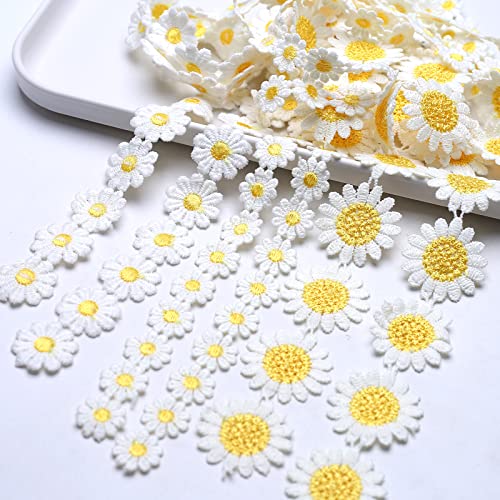 YIEUR 4 Meter Spitzenband Blumen weiß gelb, 3 Strang Spitzenbordüre Tischdeko Geschenkband in 3 verschiedener Größen, 20/25/35mm Zierband Stickerei Spitzenborte Vintage Band für Handwerk Nähen(mix) von YIEUR