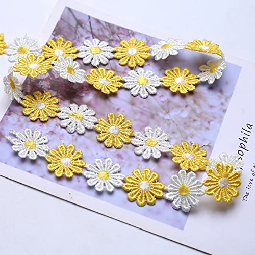 YIEUR 6.5 Meter Spitzenband Blumen gelb, 1 Strang bunte Spitzenbordüre Tischdeko Geschenkband, 25mm Zierband Stickerei Spitzenborte, 7 Yard Vintage Band für Handwerk Nähen Deko(gelb) von YIEUR