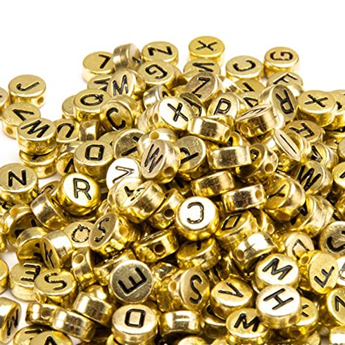 YIEUR 1000 Stück Buchstabenperlen gold A-Z, 7mm Buchstaben Perlen bunte Alpha Acryl Perlen zum Auffädeln für Armbänder Halsketten DIY Herstellung(gold-black) von YIEUR