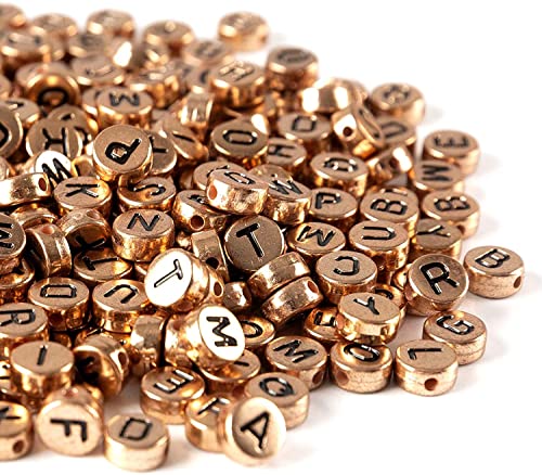 YIEUR 1000 Stück Buchstabenperlen gold rosa A-Z, 7mm Buchstaben Perlen bunte Alpha Acryl Perlen zum Auffädeln für Armbänder Halsketten DIY Herstellung(gold-rosa) von YIEUR