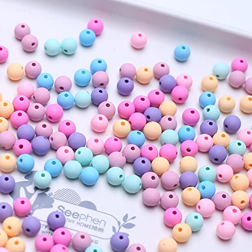 YIEUR 540 Stück Perlen runde Acryl bunte zum Auffädeln, 8mm lose runde matt Perlen Bastelperlen mit Loch, bunte Plastik Perlen für DIY&Schmuckherstellung(matt-8mm) von YIEUR