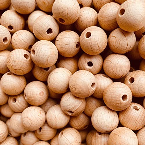YIEUR 100 Stück Natur Holzperlen zum auffädeln, 12mmHolzkugel Buchenholz, Runde Holz Perlen Natur Holzkugeln mit Loch zum basteln für DIY Schmuckherstellung(12mm) von YIEUR