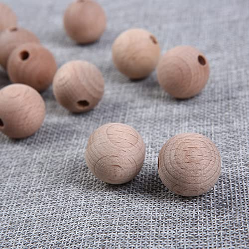 YIEUR 100 Stück Natur Holzperlen zum Auffädeln, 15mm Buchenholz Holzkugeln, Runde Holz Perlen Natur mit Loch für DIY&Schmuckherstellung(15mm) von YIEUR