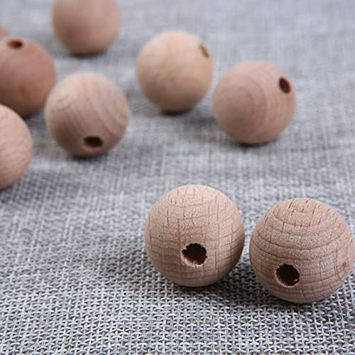 YIEUR 50 Stück Natur Holzperlen zum Auffädeln, 18mm Buchenholz Holzkugeln, Runde Holz Perlen Natur mit Loch für DIY&Schmuckherstellung(18mm) von YIEUR