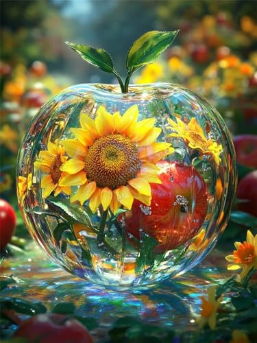 Diamond Painting Apfel 40x50 cm, 5D Diamant Painting Bilder für Erwachsene und Anfänger, DIY Diamond Painting Set Sonnenblume Full Diamant Kunst Malerei Stickerei Kits für Home Wand Décor -RD1149 von YIFEIYANYFY