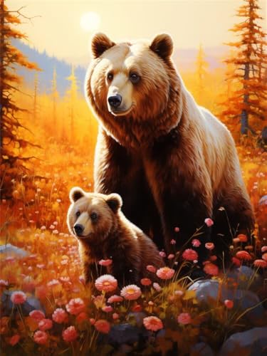 Diamond Painting Erwachsene Bär Diamant Painting Bilder Wälder, 5D Diamond-Painting 30x40 cm, DIY Diamant Malerei Set Mosaikherstellung Bastelset Erwachsene als Geschenk für Wanddekoration -RD1307 von YIFEIYANYFY